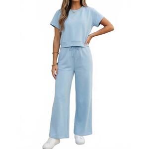 NEW AAPPARELLA soft lounge wide leg two-piece set in mist blue